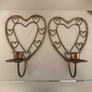 Vintage Heart-Shaped Gold Wall Candle Holders